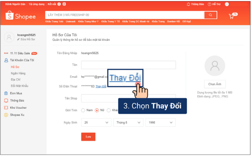 Chọn Thay đổi email