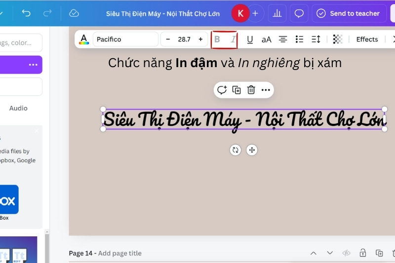 Chức năng in đậm và in nghiêng bị xám