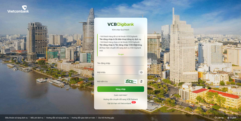 Giao diện website Vietcombank