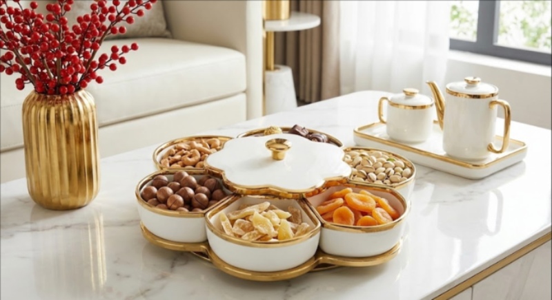 Khay bánh kẹo hình lục giác màu trắng