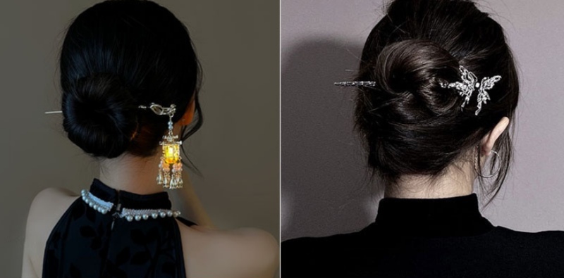 Kiểu tóc búi kết hợp với trâm cài cá tính