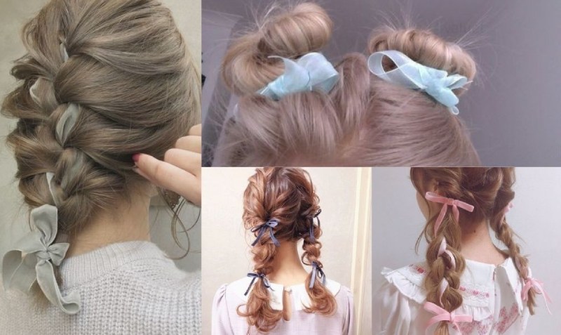 Kiểu tóc kết hợp nơ và ruy băng dễ thương