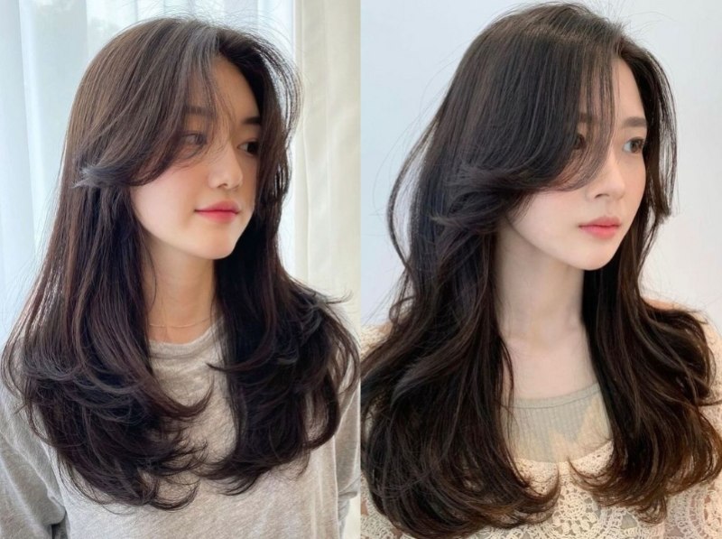 Mẫu tóc uốn xoăn đuôi tự nhiên mái bay