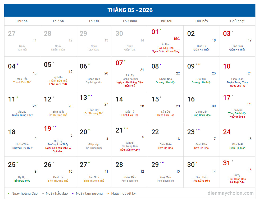 Nổi bật với Lễ Phật Đản và ngày sinh Chủ tịch Hồ Chí Minh.