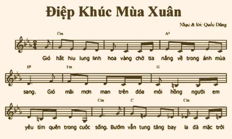 Giai điệu và khuông nhạc bài hát Điệp khúc mùa xuân