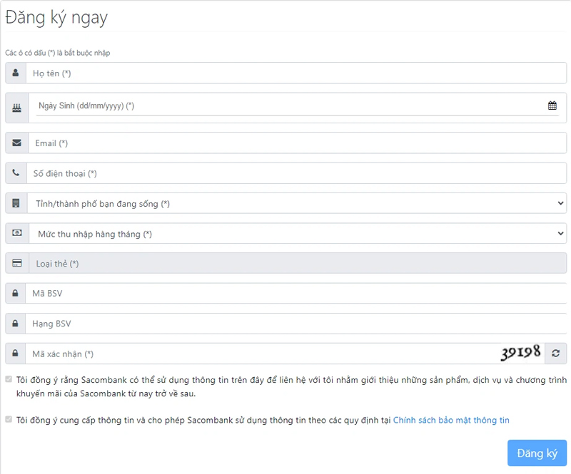 Mẫu đăng ký mở thẻ đen Sacombank Online
