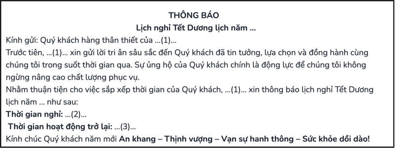 Mẫu thông báo nghỉ Tết Dương Lịch gửi khách hàng
