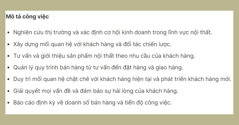 Mô tả khái quát về nhiệm vụ và trách nhiệm công việc