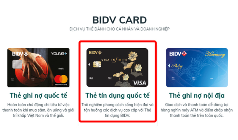 Mở thẻ BIDV Visa Infinite online