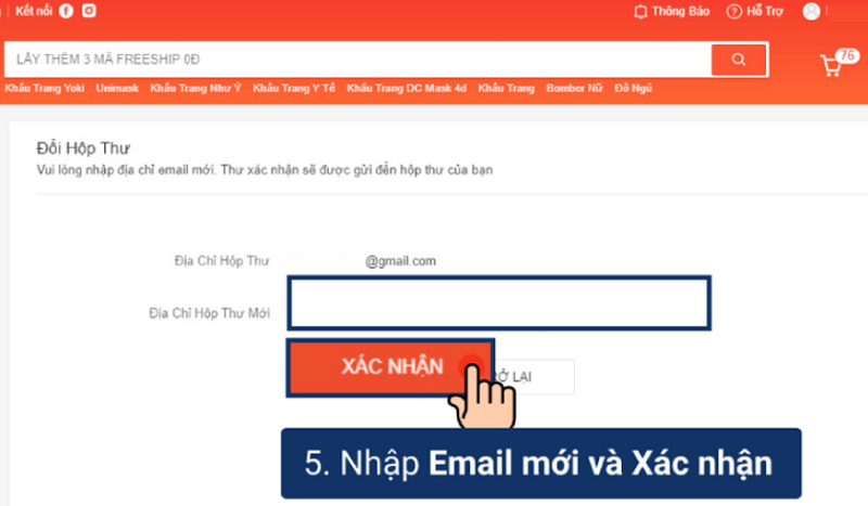 Nhập Email mới và Xác nhận