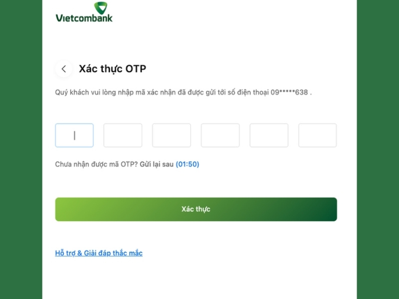 Nhập mã OTP gửi về số điện thoại