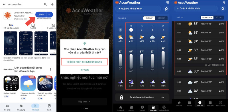 Xem dự báo thời tiết ở trên điện thoại