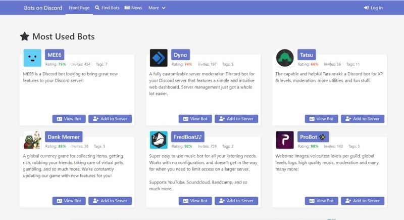 Tìm Bot trên trang Bots On Discord