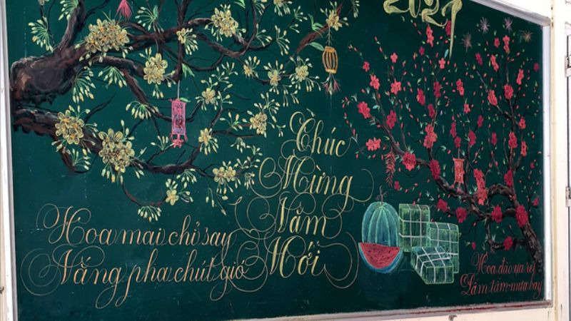 Mẫu trang trí Tết hoa mai, hoa đào