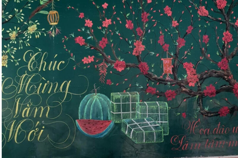 Mẫu trang trí bảng bánh chưng, dưa hấu