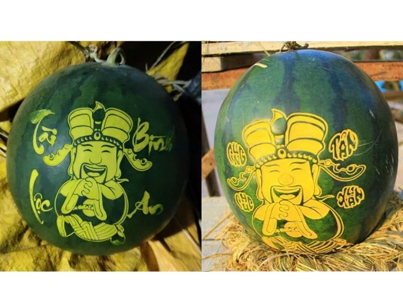Dưa hấu khắc hình Thần Tài