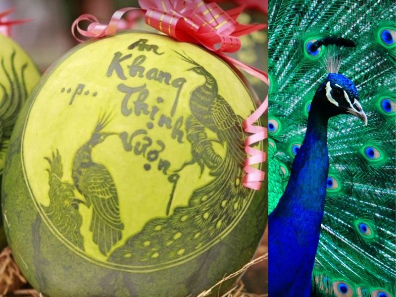 Dưa hấu khắc hình đôi công