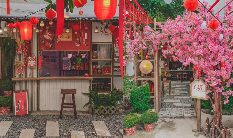 Trang trí gian hàng Tết với hoa đào