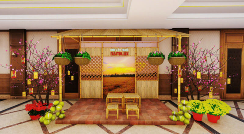 Gian hàng Tết trang trí bằng mành tre, nứa