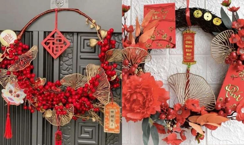 Vòng hoa Tết treo trang trí cửa gian hàng