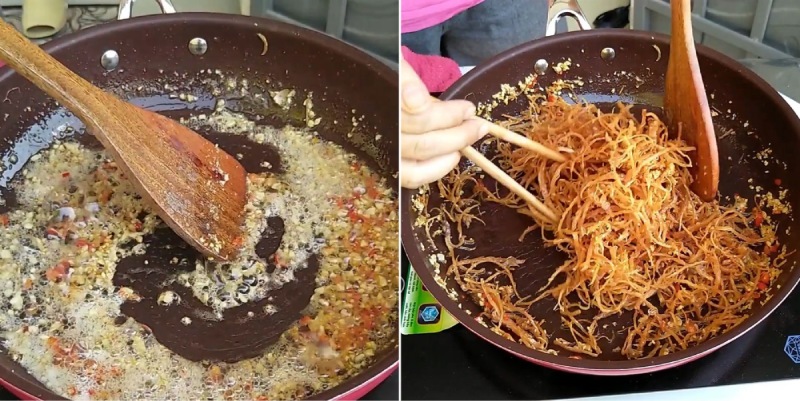 Phi hành tỏi và xào mực khô