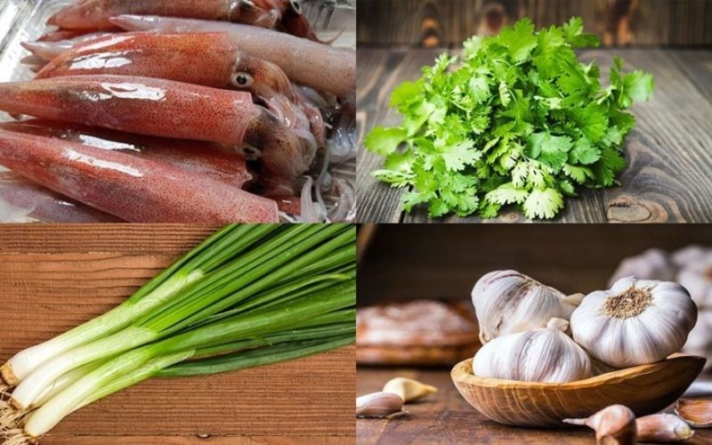 Sơ chế nguyên liệu làm mực hấp mỡ hành