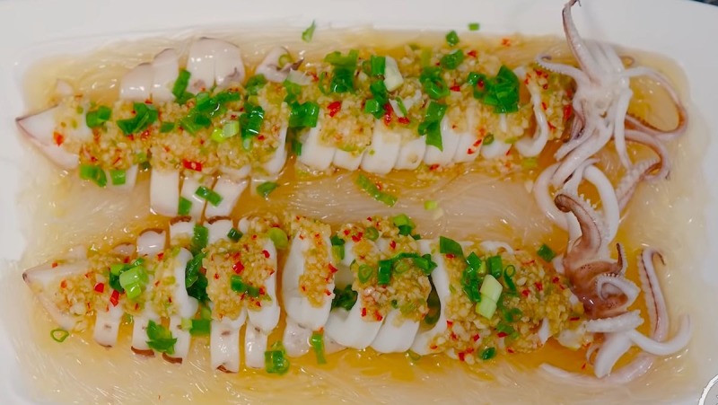 Thành phẩm mực hấp thái thơm ngon