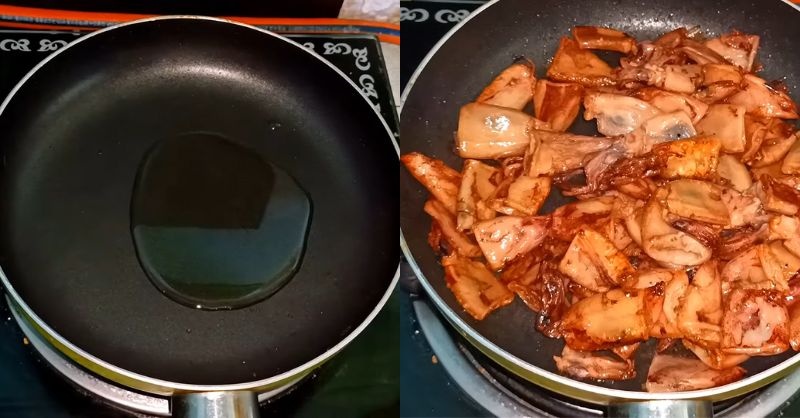 Mực được chiên với dầu ăn