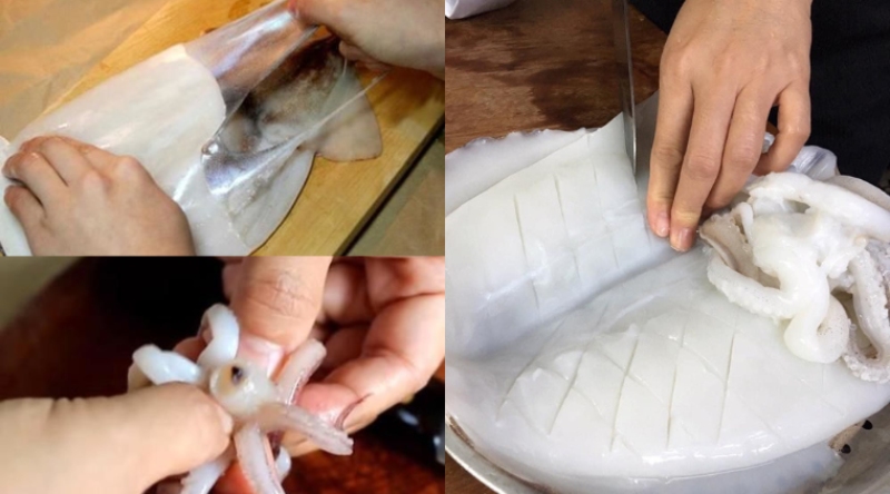 Lột da và làm sạch mực tươi