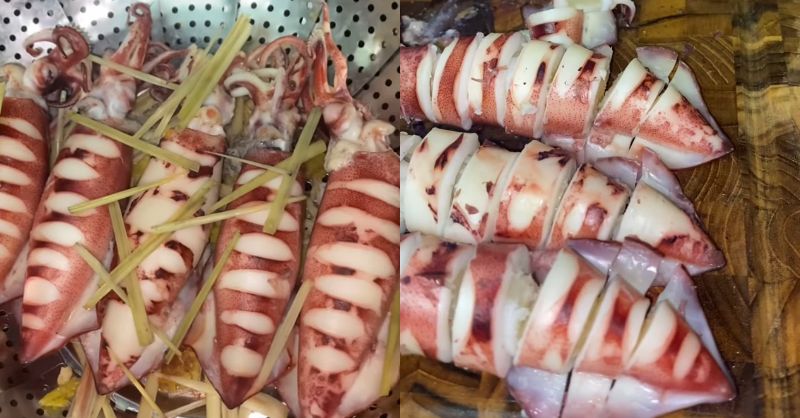 Mực sau khi hấp xong