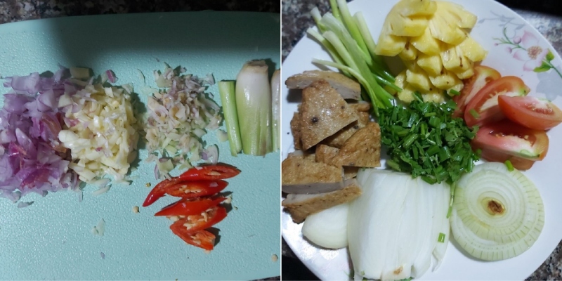 Hành, tỏi, sả, ớt được băm và thái lát