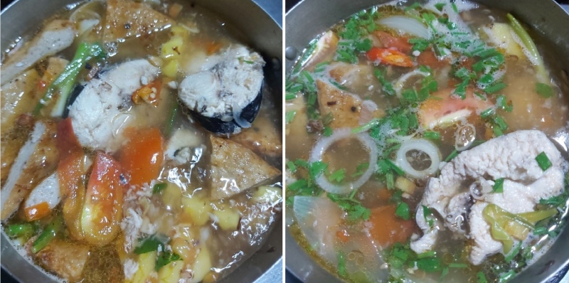 Nồi nước dùng bún cá thu đang nấu