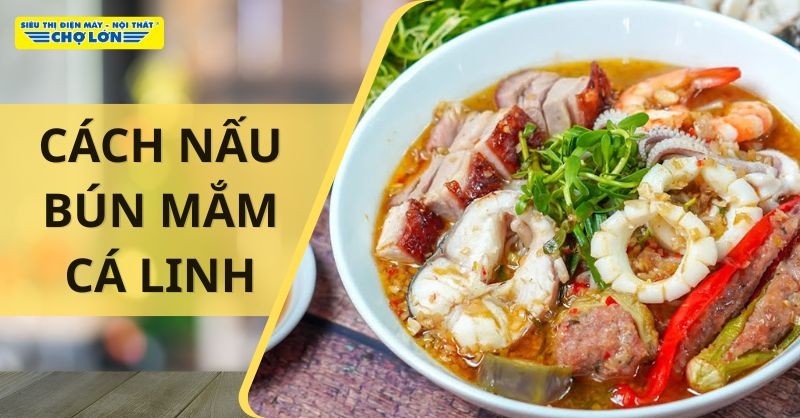 Tô bún mắm cá linh với hải sản và thịt heo quay