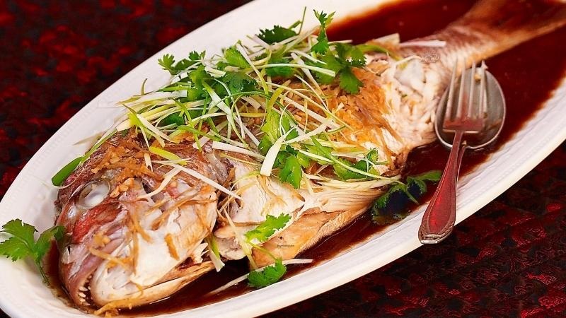 Thành phẩm cá diêu hồng hấp xì dầu