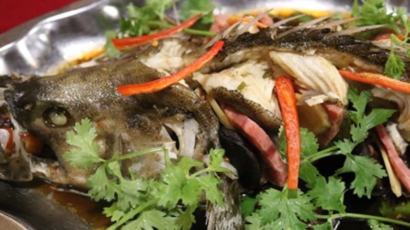 Thành phẩm món cá tầm hấp xì dầu