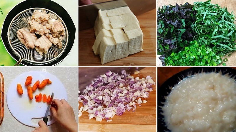 Sơ chế các nguyên liệu như thịt, đậu hũ, hành,...