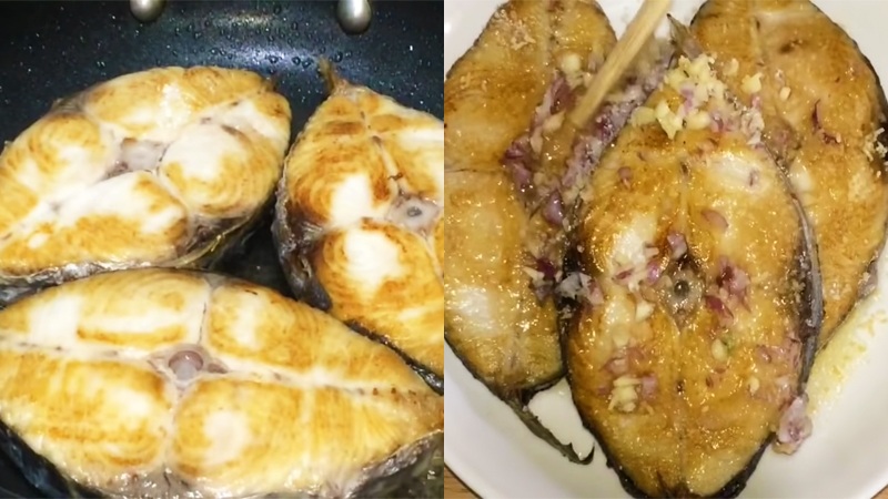 Chiên sơ các lát cá thu giúp thịt săn chắc và thơm ngon