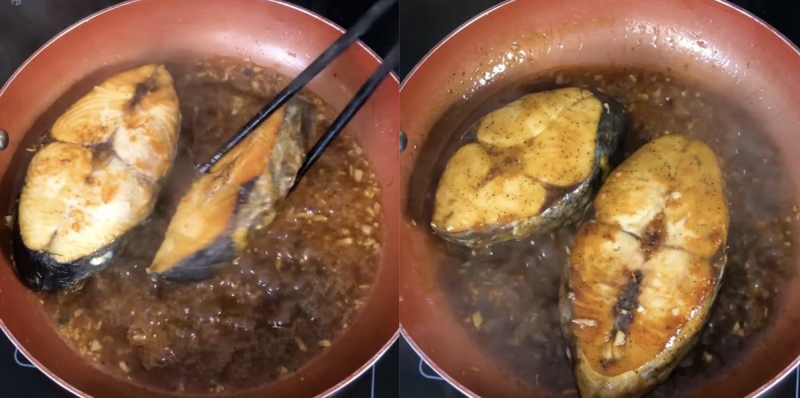 Kho cá thu với tiêu và nước mắm trên lửa nhỏ