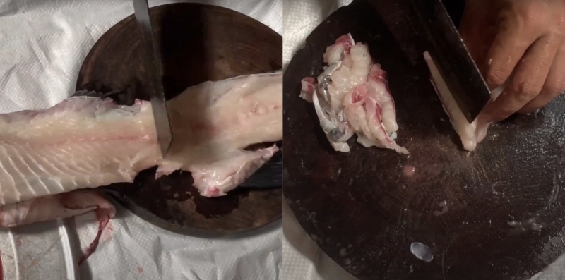 Sơ chế và cắt khúc cá trắm để nấu nhúng mẻ