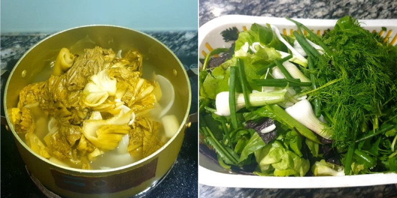 Sơ chế dưa chua và các nguyên liệu khác