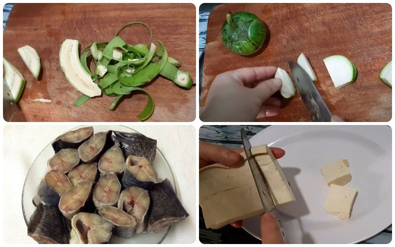 Sơ chế cá trê, chuối xanh và đậu phụ nấu cá trê om chuối đậu