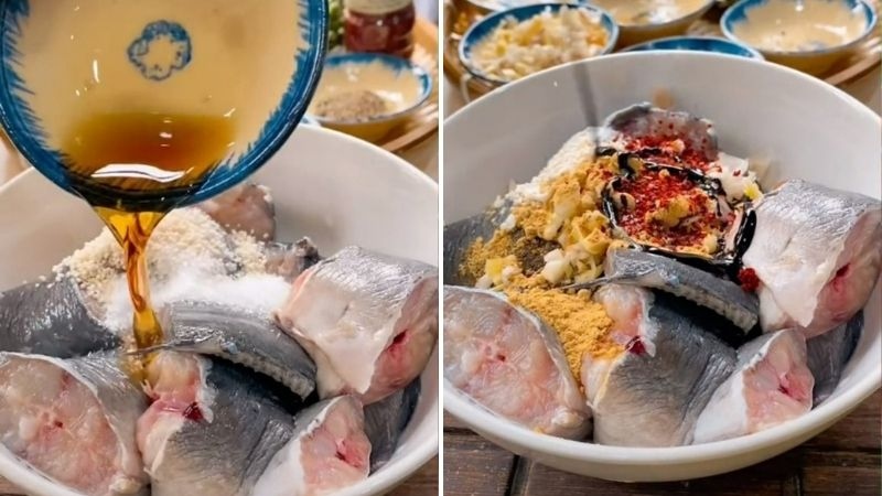 Ướp cá trê với riềng mẻ trước khi om