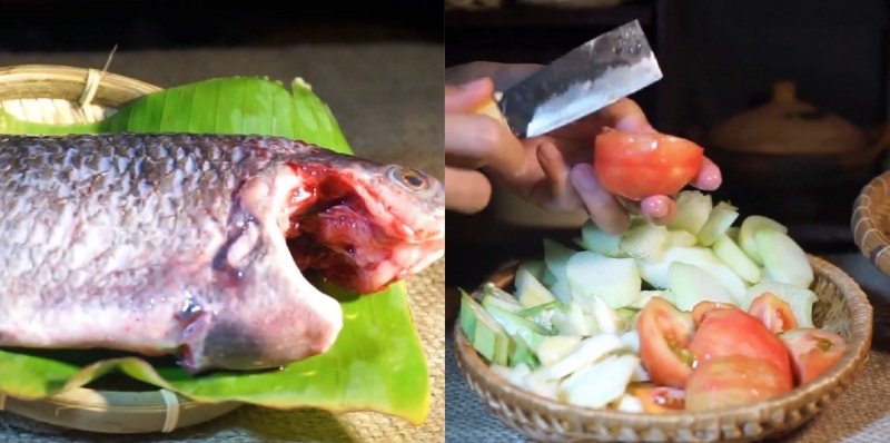 Sơ chế cá rô phi và dọc mùng