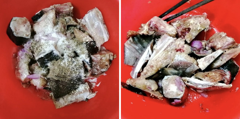 Ướp đầu cá thu với gia vị