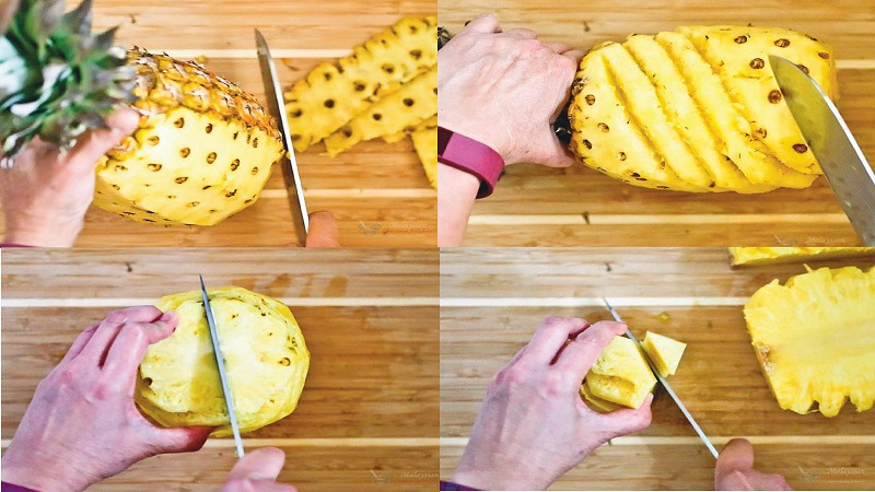 Sơ chế thơm (dứa) để nấu canh