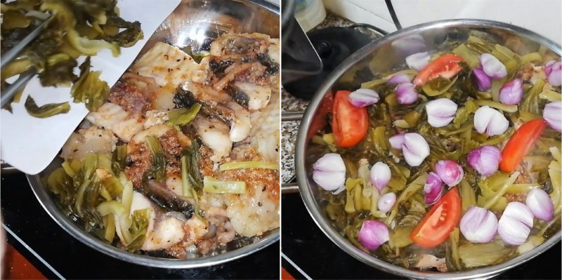 Công đoạn nấu canh chua cá trắm dưa chua