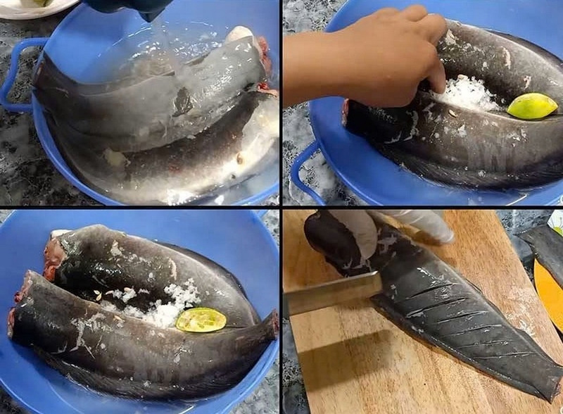 Sơ chế cá trê với muối và chanh