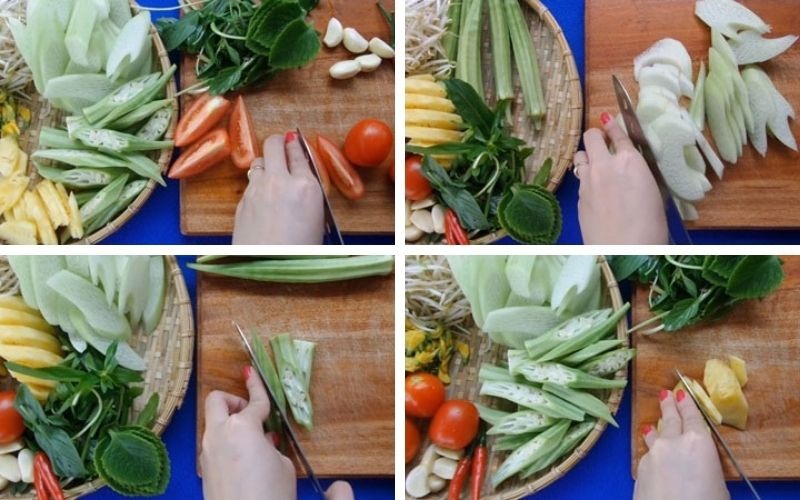 Sơ chế nguyên liệu làm canh chua đầu cá hổi