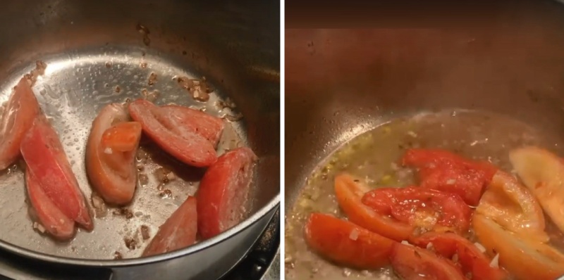Công đoạn phi thơm và xào cà chua