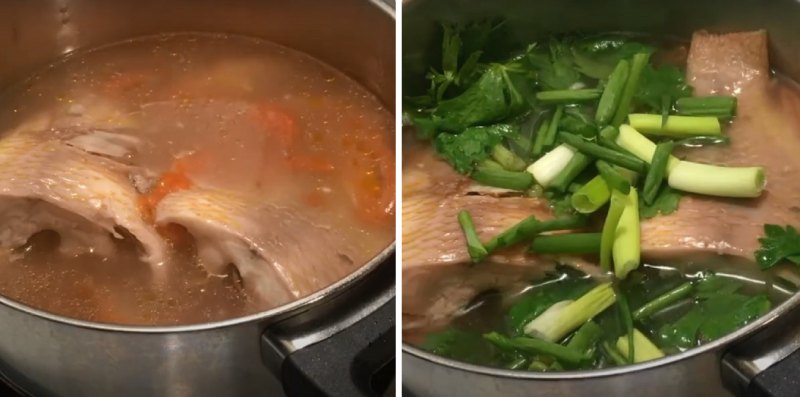 Công đoạn nấu canh ngót cá diêu hồng